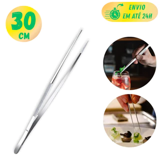 Pinça Culinária Aço Inox 30cm Pegador Alimentos Churrasco Salada Cozinha Antiderrapante Prata