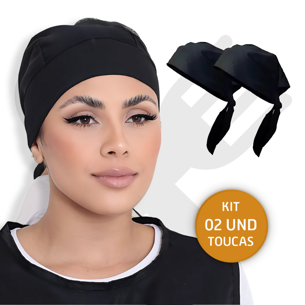 Kit Com 2 Touca Bandana Oxford Chef Unissex Cozinha Padaria 