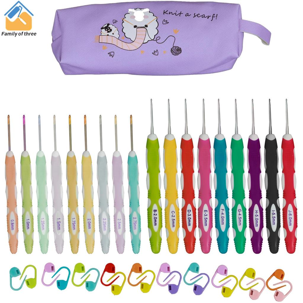 18 Tamanhos Conjunto De Gancho De Crochê 0.8mm-6mm Kit Ergonômico Agulhas Portátil Tricô SHOPSKC7568