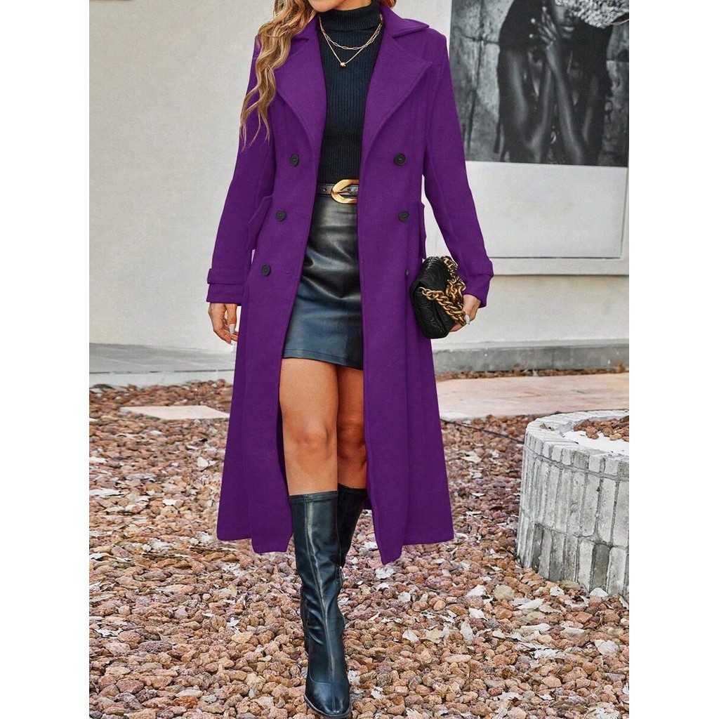 SULLEN購入 purple long coat Casaco De Lã Quente Trespassado Para Outono E Inverno | Shopee Brasil