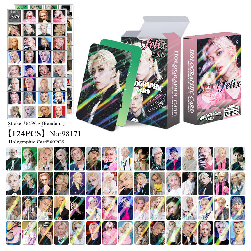124 Pçs/Caixa Stray Kids Felix Photocards Holográfico LOMO Cartão