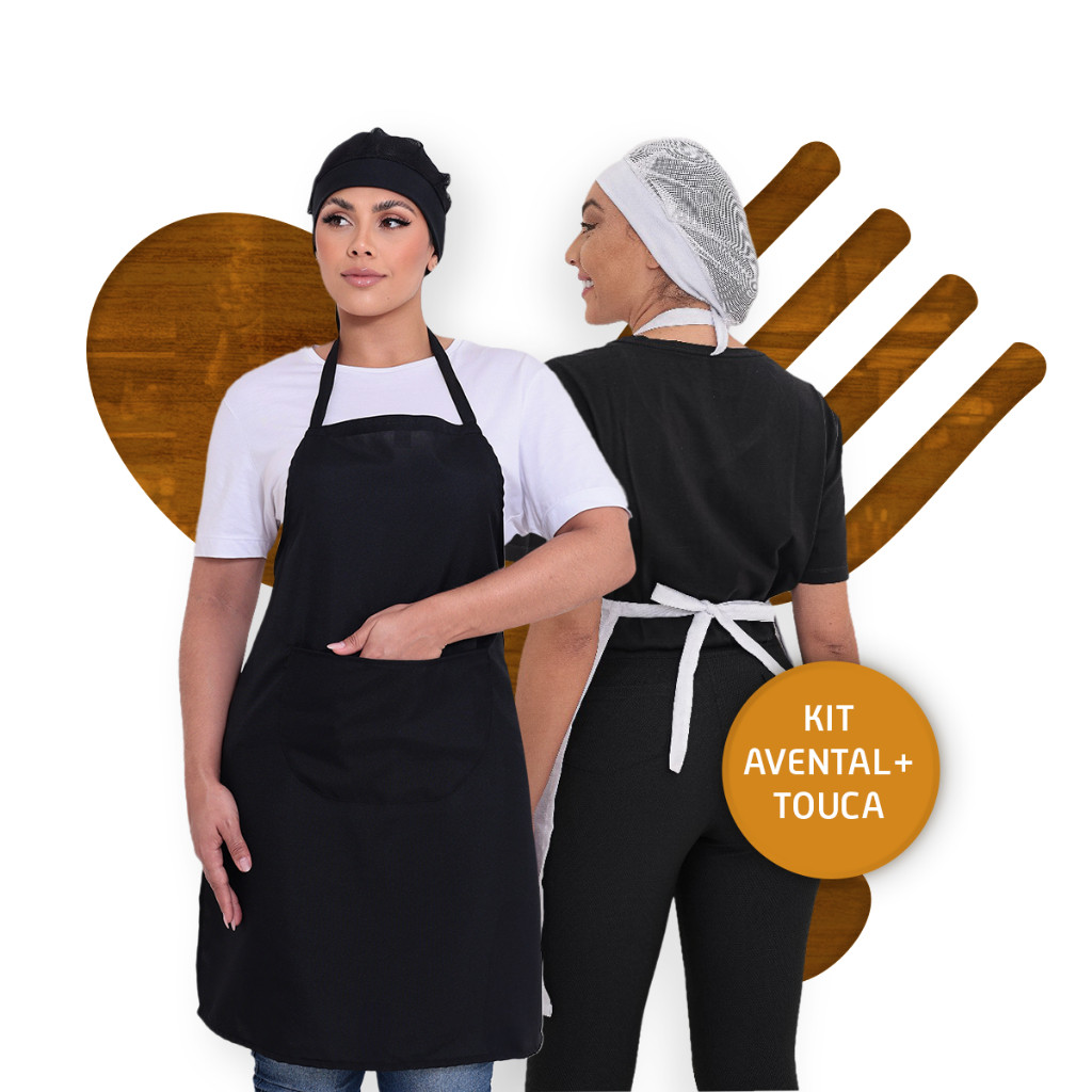 Kit Com Avental Oxford Unissex e Touca Telinha Cozinha Resta