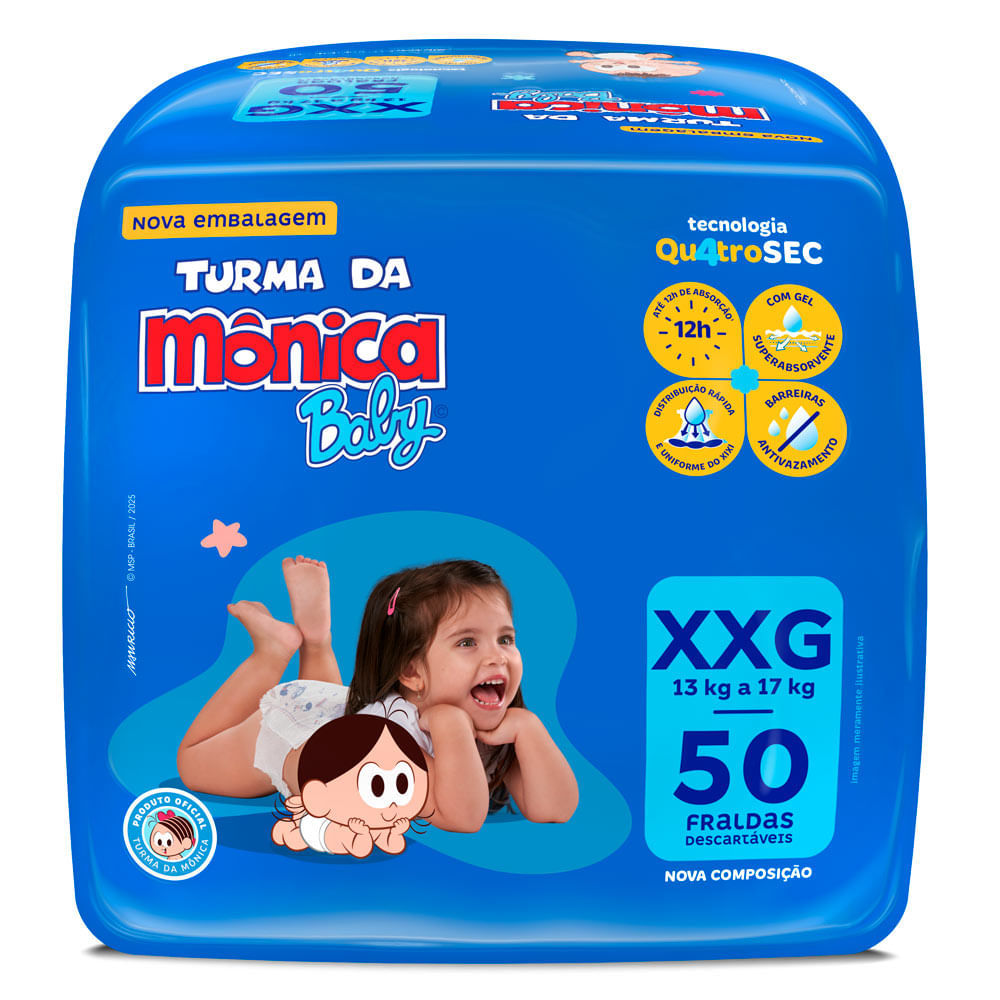 Fralda Turma da Mônica Baby Qu4troSEC Tamanho XXG 50 Unidades ...