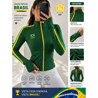 blusa feminina manga longa estampa brasil moda fit com gola alta estampa nas costas copa 2026 — foto 2 — Achou Levou Brasil