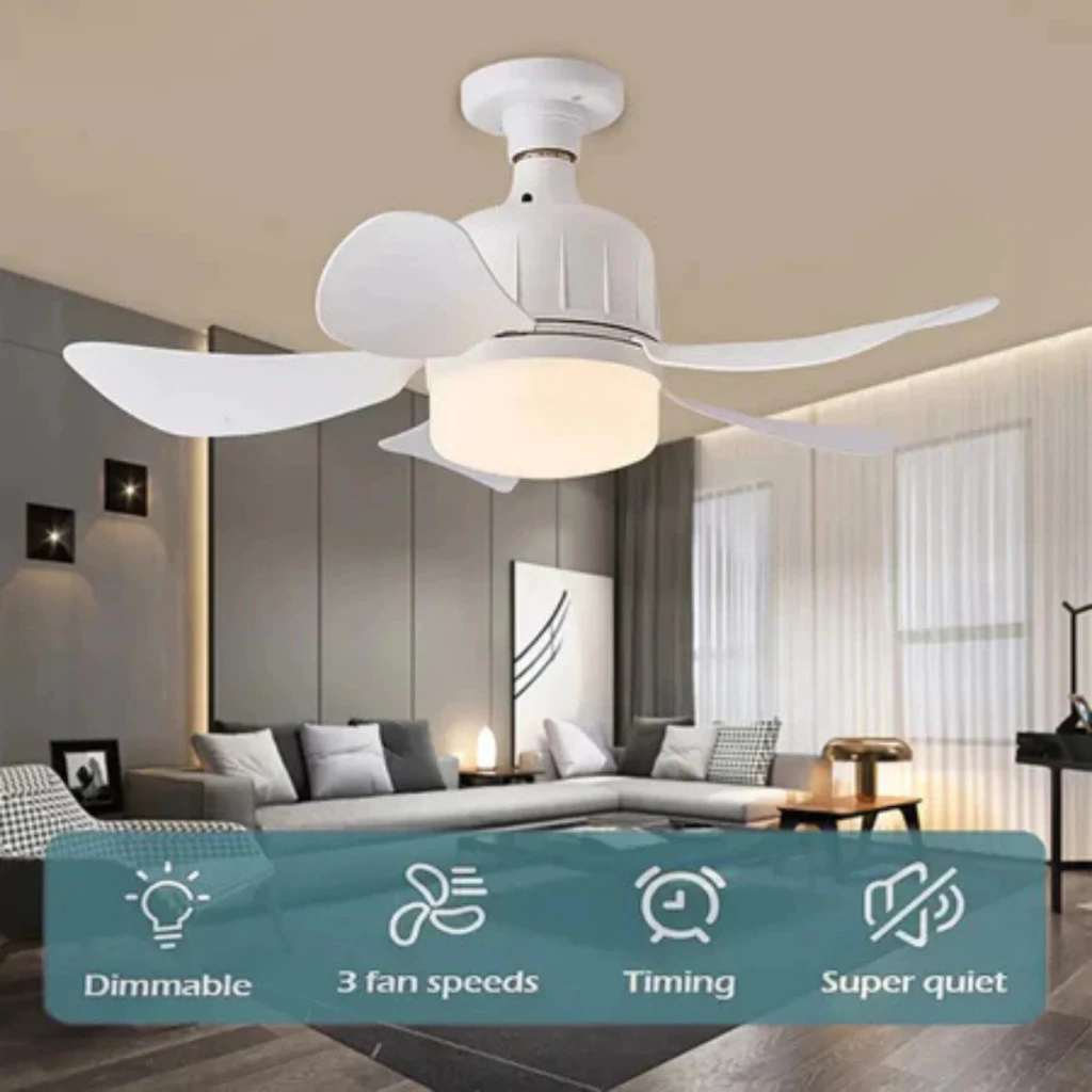 Ventilador de Teto Silencioso com Lâmpada Led Bulbo 80w Controle BF BQ Bivolt 5 Pás Flowers