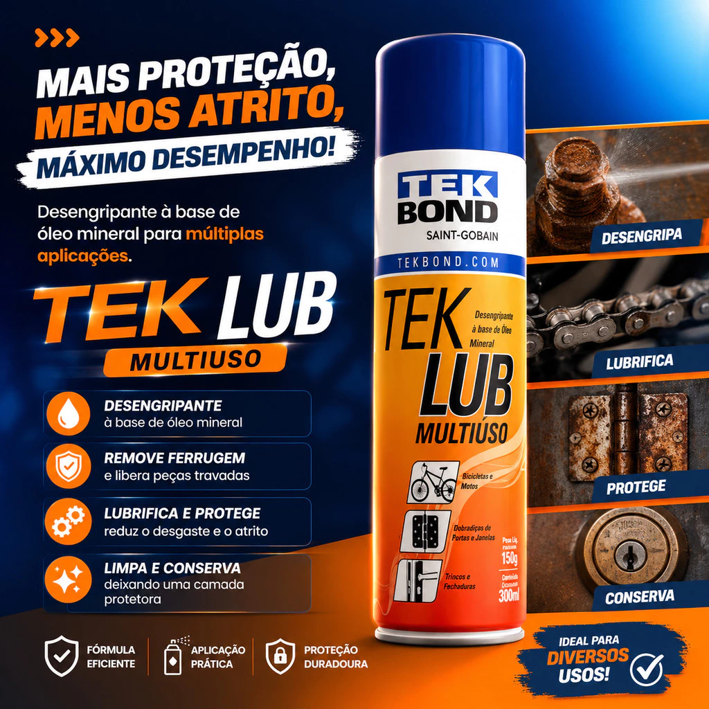 ￼Lubrificante Desengripante Multiuso Spray Tek Bond Lubrificante 300ml