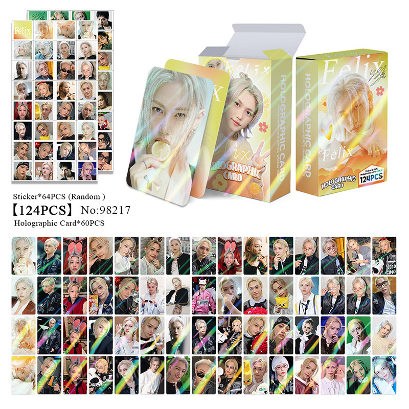 124 Pçs/Caixa Stray Kids Felix Photocards Holográfico LOMO Cartão
