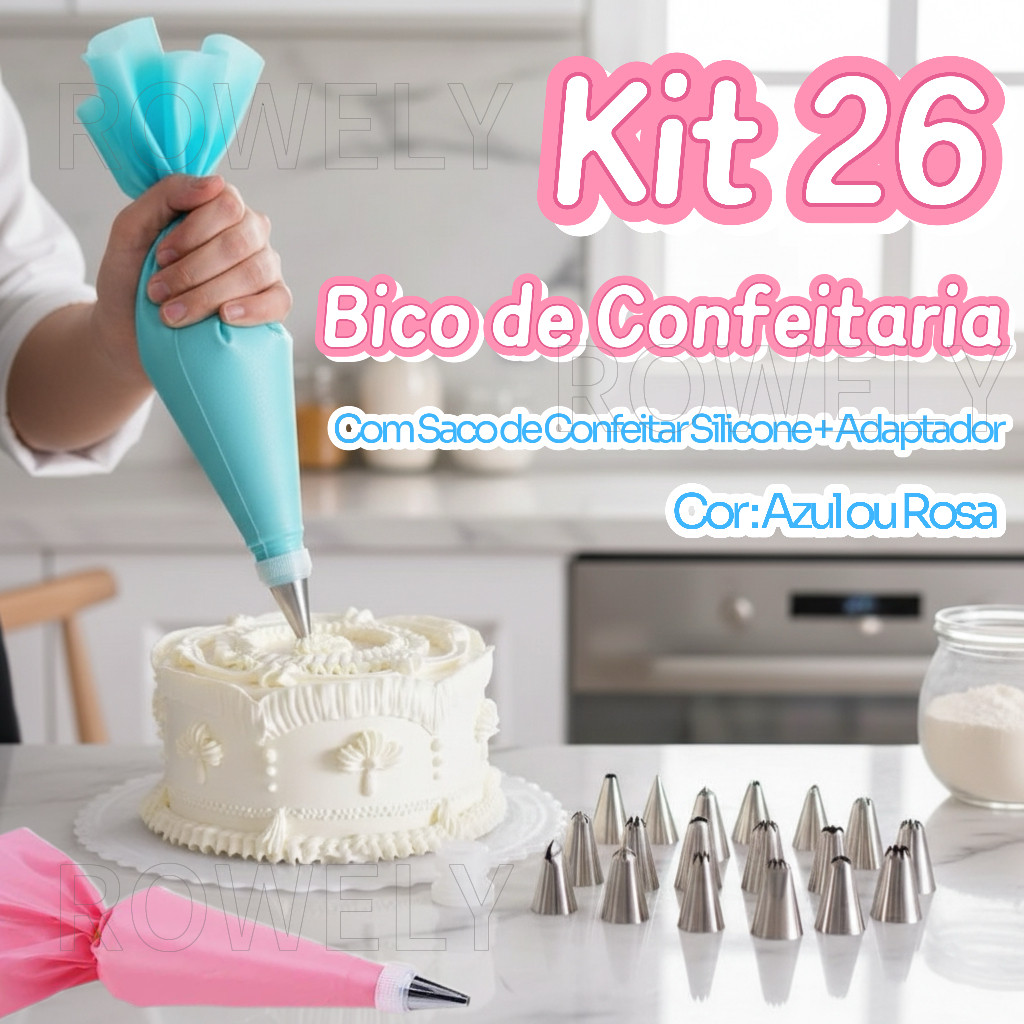 Kit 26 Saco de 24 Pç Confeitar com Bicos de Aço Inoxidável +