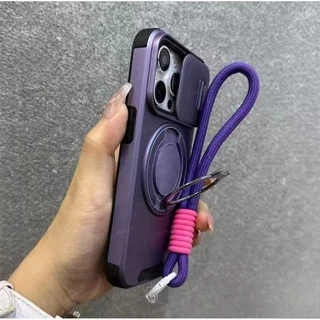 Capa De Telefone Com Suporte Magnético De Armadura Compatível IPhone 17 16 14 13 12 11 15 Pro Max Plus Cordão Slide Came