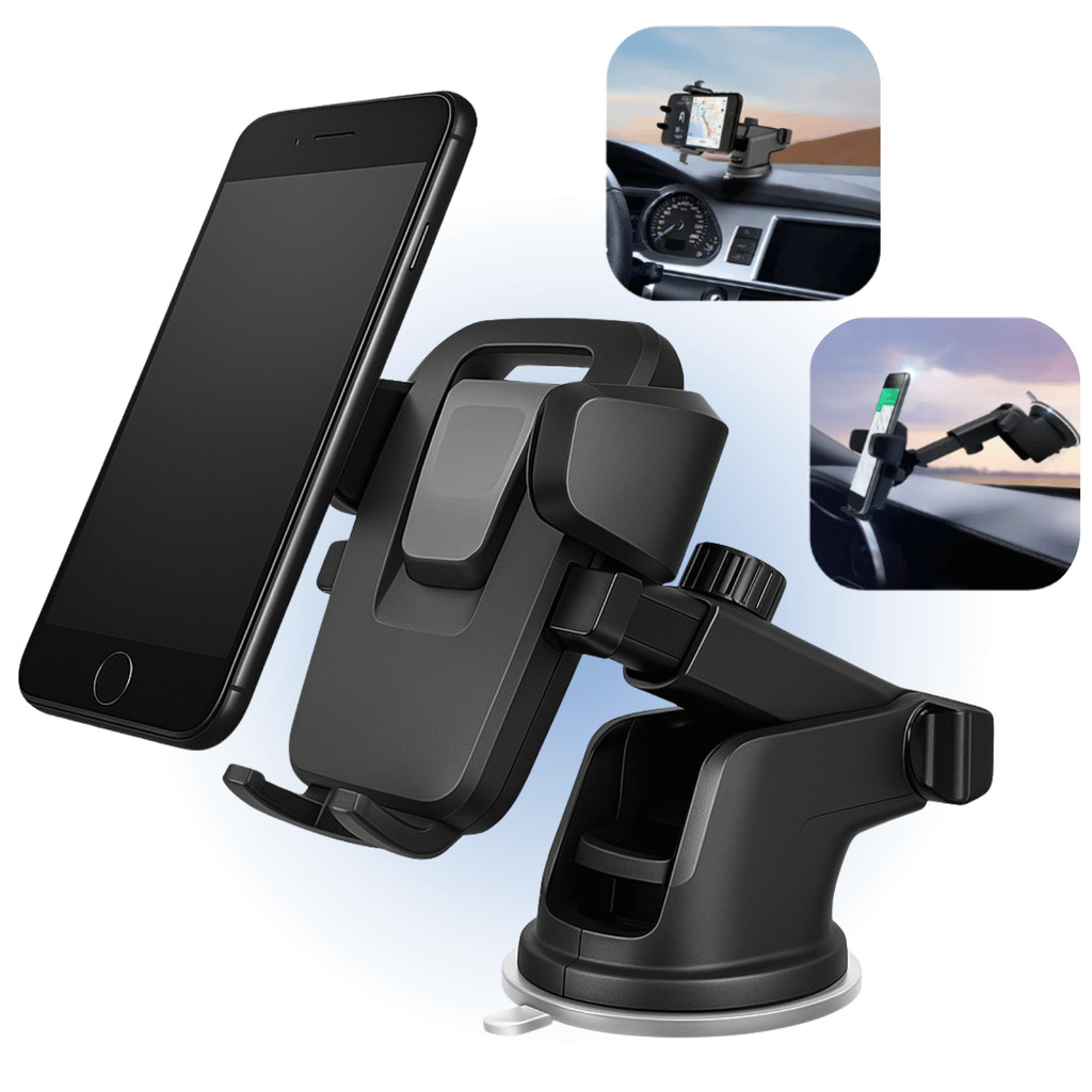 Suporte Celular GPS Veicular Universal Trava Automática Ajustável Rotação 360° Painel Parabrisa