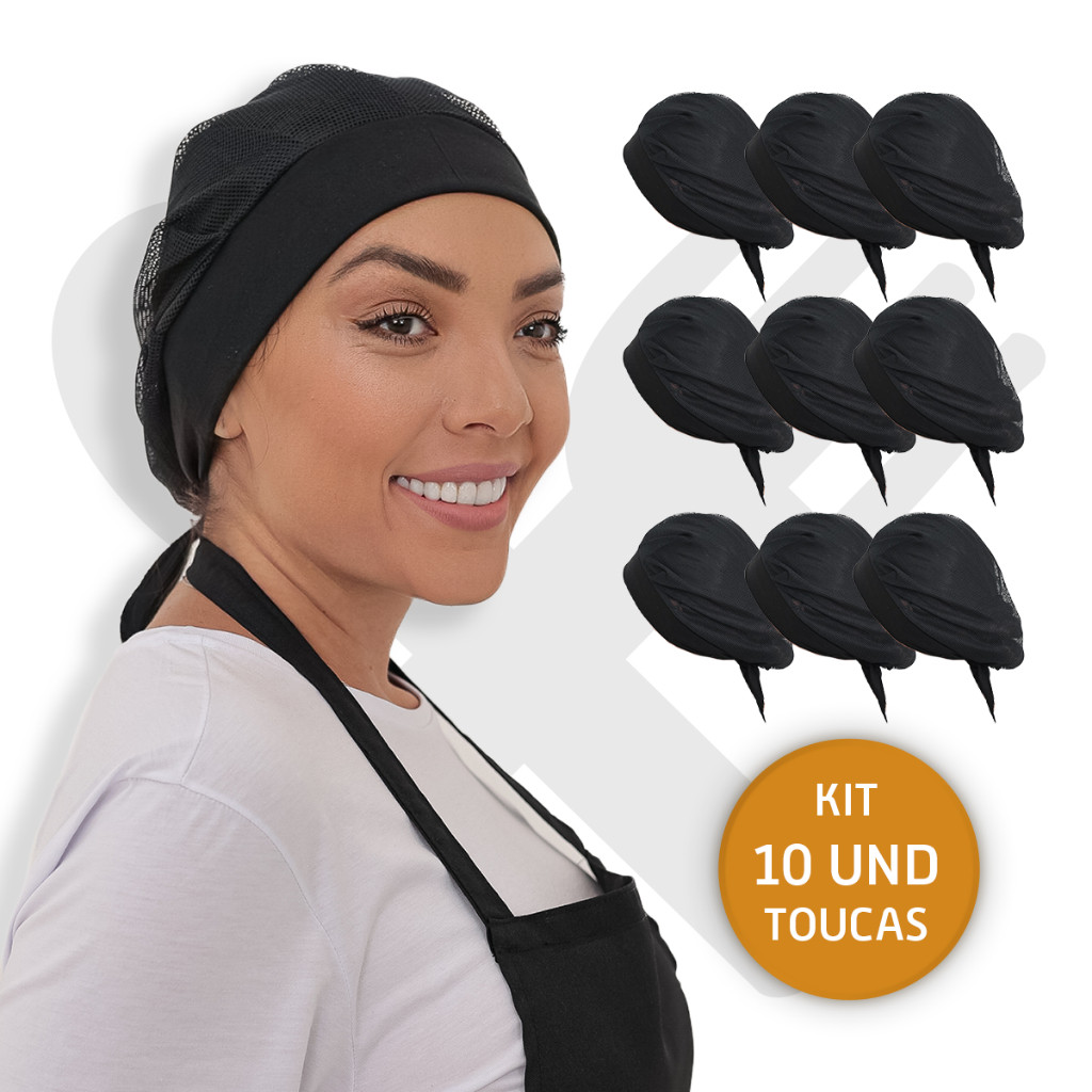 Kit Com 10 Touca Telinha e Malha Lavável Cozinha Restaurante