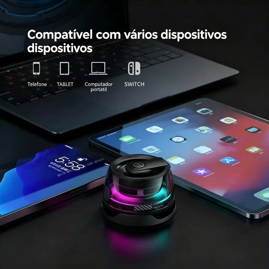 Novo alto-falante Bluetooth portátil G200 com suporte magnético para celular,mini subwoofer de mesa com luzes coloridas.