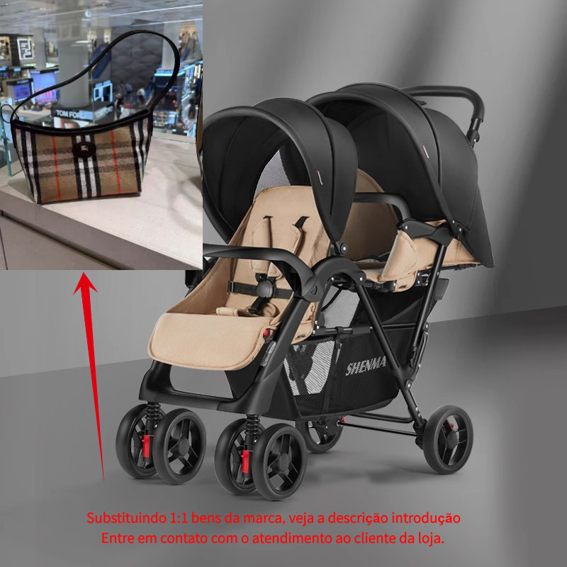 Carrinho de bebê com dois pneus, assento traseiro dianteiro, pode ...