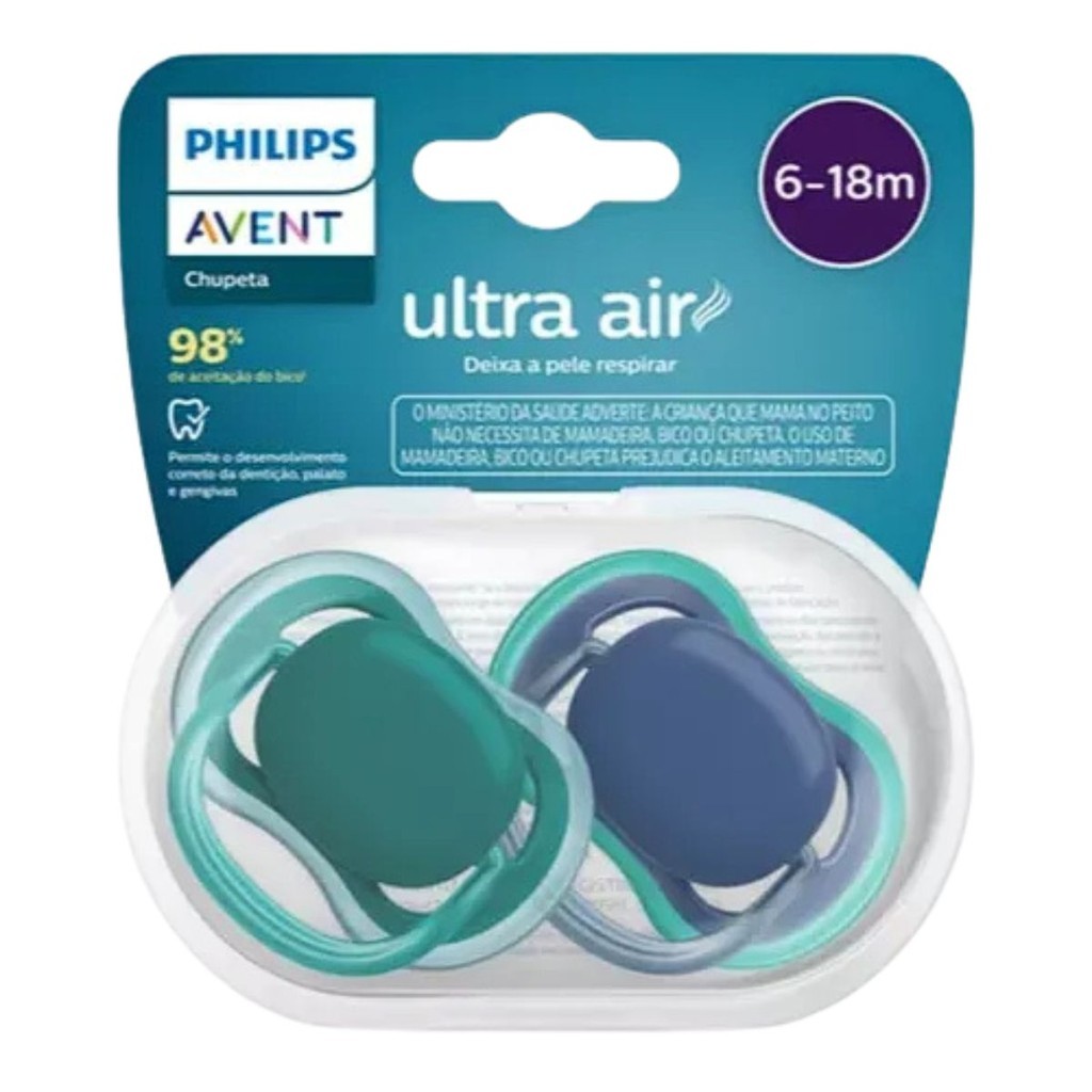 Chupeta Ultra Air Dupla Philips Avent 6 a 18 Meses Azul e Verde (SCF085 ...
