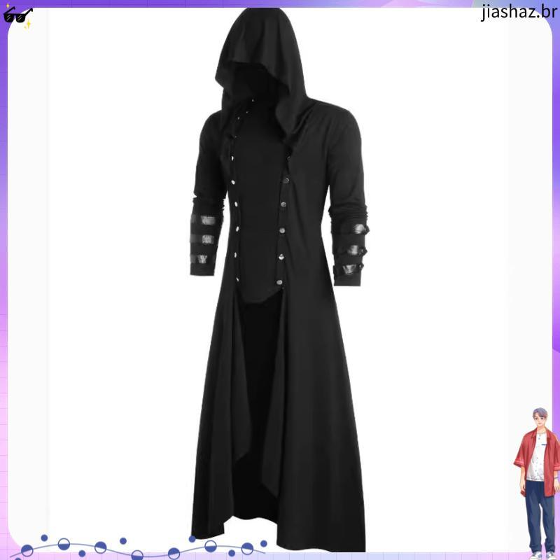 (Esg) (Bgk) Casaco Sobretudo Masculino Estilo Gótico / Punk / Vapor / Moderno / Liso / Cardigan ~ Bgk