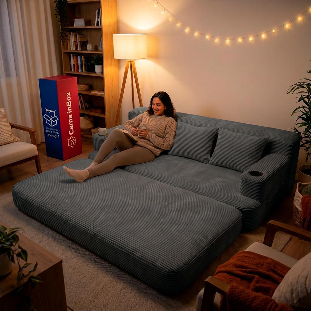 Sofá Cama Nami. 1,88m Xpand Tech Tecido Velourê Cama inBox