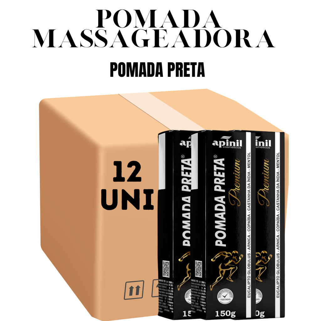 Kit 12 Pomadas Pretas Massageadoras 150G Apinil