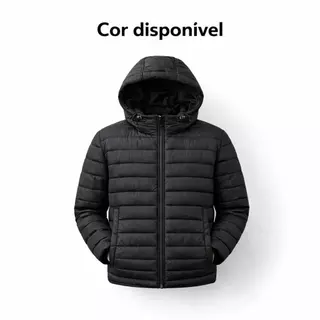 Jaqueta Puffer Unissex com Capuz Forrada Resistente à Água Quente Confortável Ideal para Inverno.