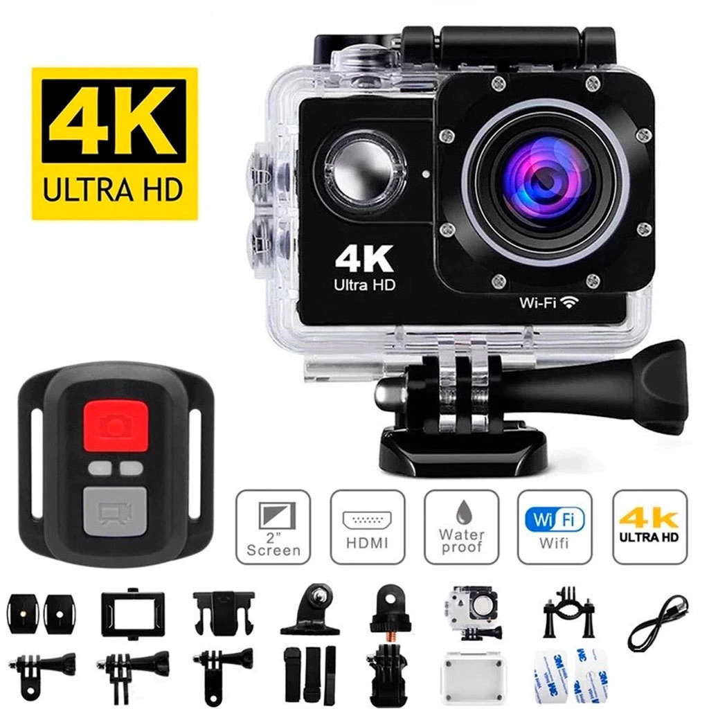 Câmera de ação 4K Ultra HD WiFi 30 metros à prova d'água com controle remoto Click