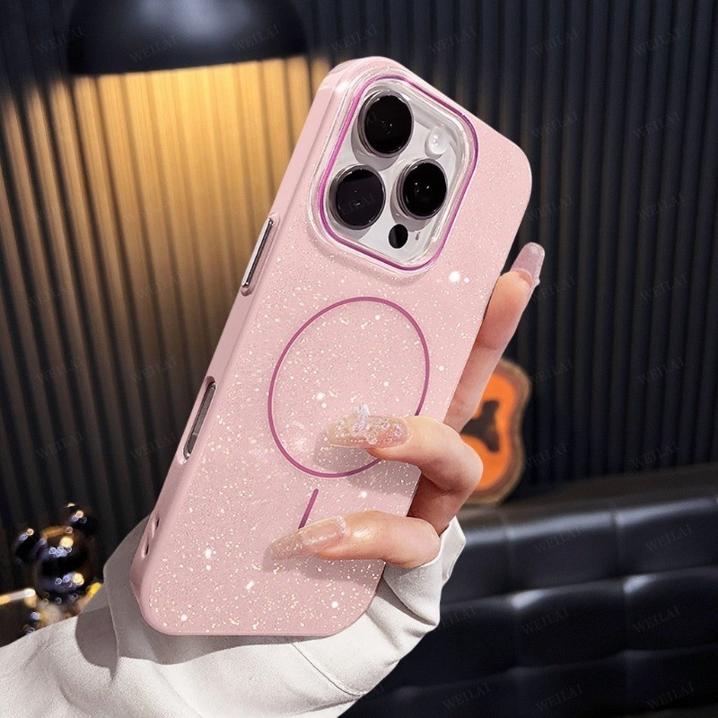 Capa Rígida Com Glitter, Magnética Compatível IPhone 17 16 15 14 13 12 11 Pro Max À Prova De Choque, Carregamento