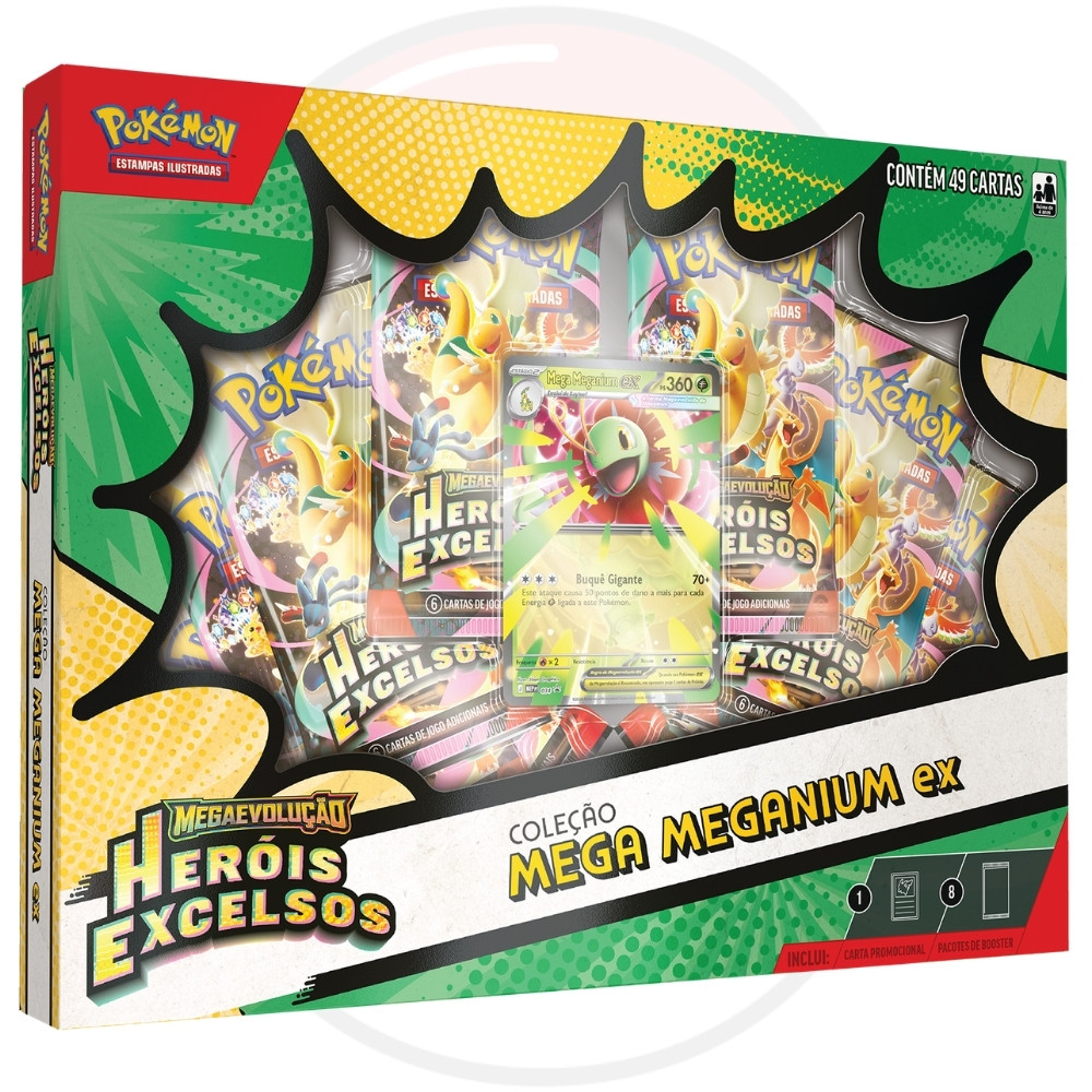 BOX POKÉMON MEGA MEGANIUM EMBOAR FERALIGATR EX COPAG EVOLUÇÃO ME2