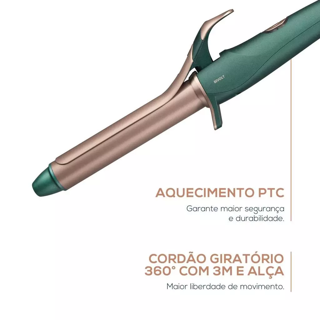 Cacheador Britânia exibindo o cabo giratório de 3 metros e aquecimento PTC