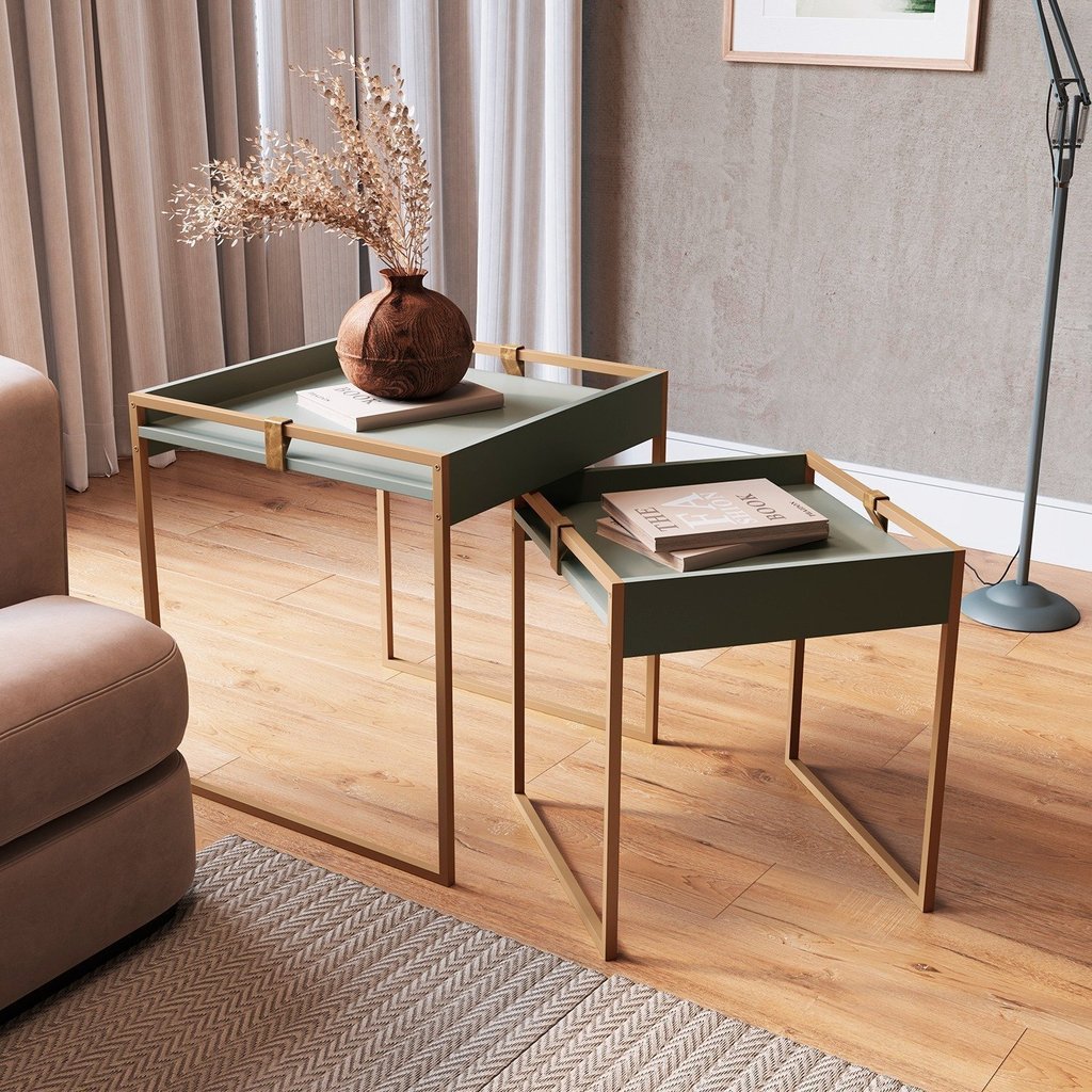 Conjunto Mesa Lateral Columbia 55cm x 45cm x 60cm Verde Verti