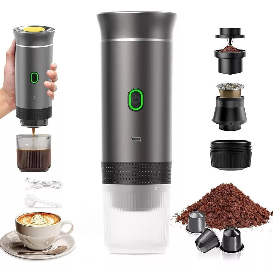 Cafeteira Portátil 3 em 1 Expresso Elétrica Recarregável para Cápsulas e Café Moído Compacta e Prática