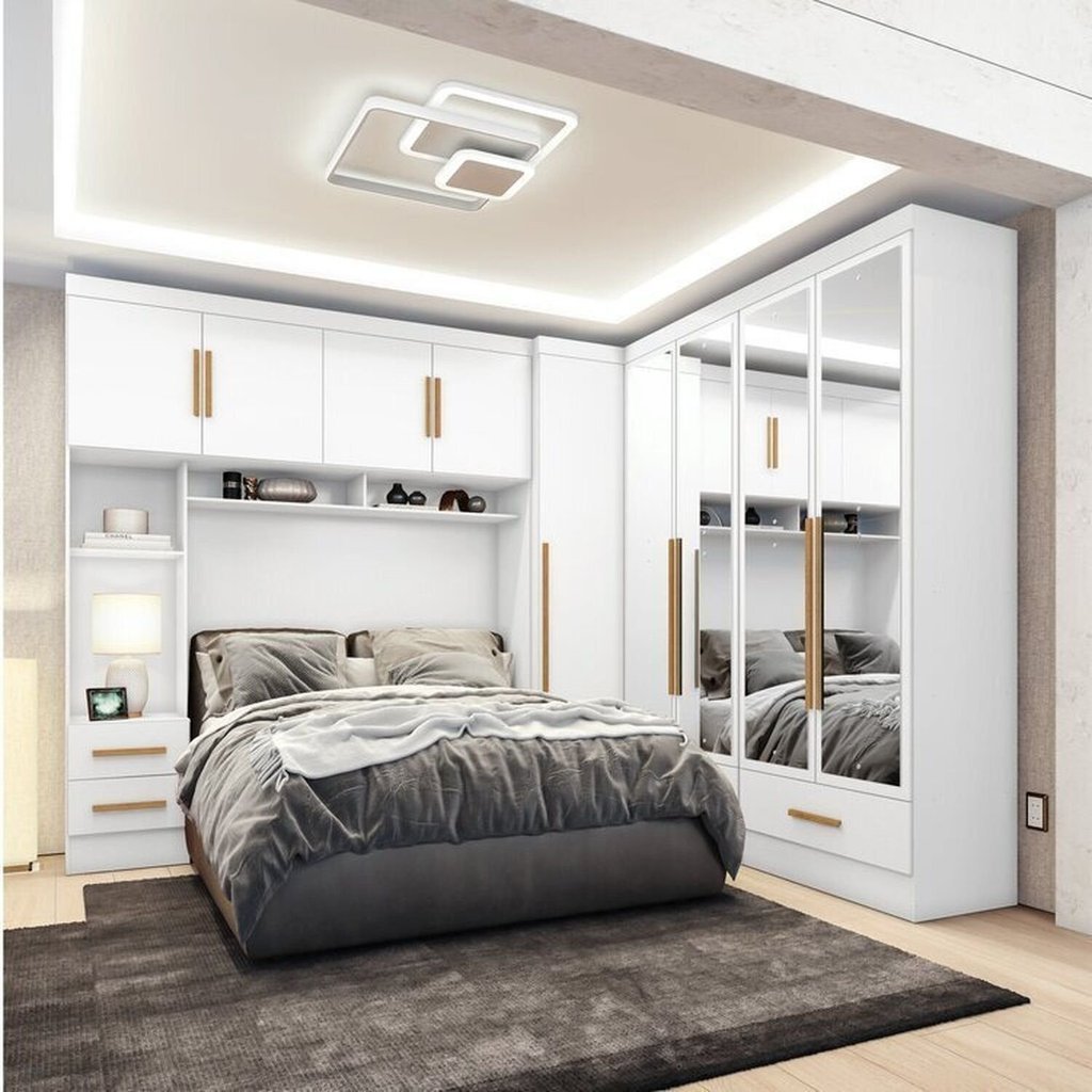 Quarto Modulado Casal 100% MDF 4 Peças 5 Portas 4 Gavetas com Maleiro e ...
