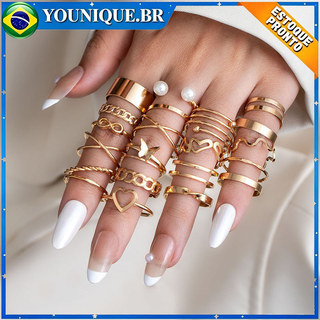 Kit 22 anéis vintage prata e dourado