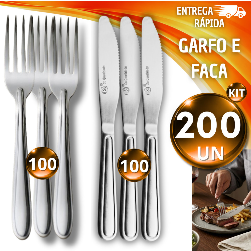 Jogo 200/180/150/130 Talheres Em Aço Inox Garfo E Faca Talher De Mesa ...