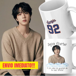 Caneca Xicara Porcelana 325ml Seja Forte Kim Seok Jin BTS KPop Personalizada Presente Decoração Casa