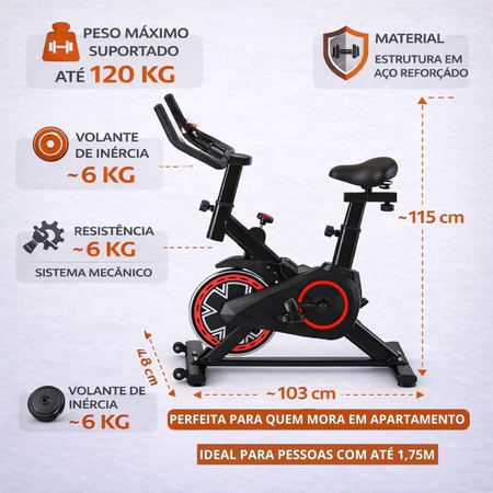 Bike Ergometrica Spinning Bicicleta Ergometrica Profissional 6kg inercia 120kg Profissional Apartamento Silenciosa