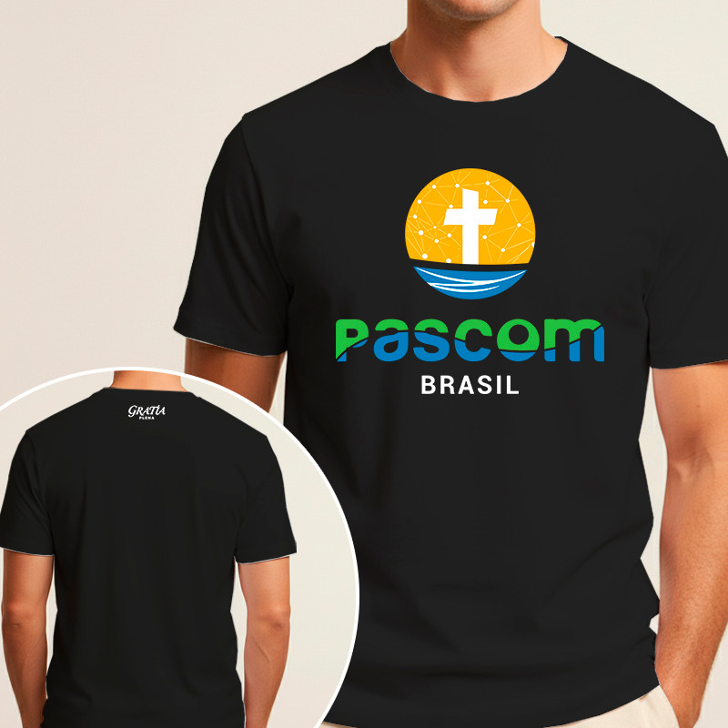 Camiseta Pascom Brasil Católica Camisa Pastoral Comunicação Algodão ...