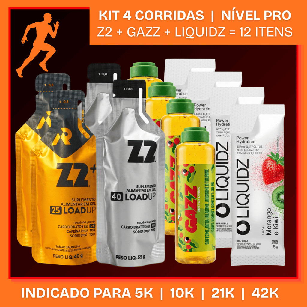 Kit Gel Z2 LoadUp MPR + Liquidz + Pré-Treino Corrida Gazz - Baixar