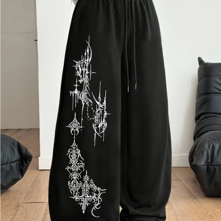 Calça Baggy Balão Wide Leg Streetwear Unissex Cyber Punk Star Gótica ...