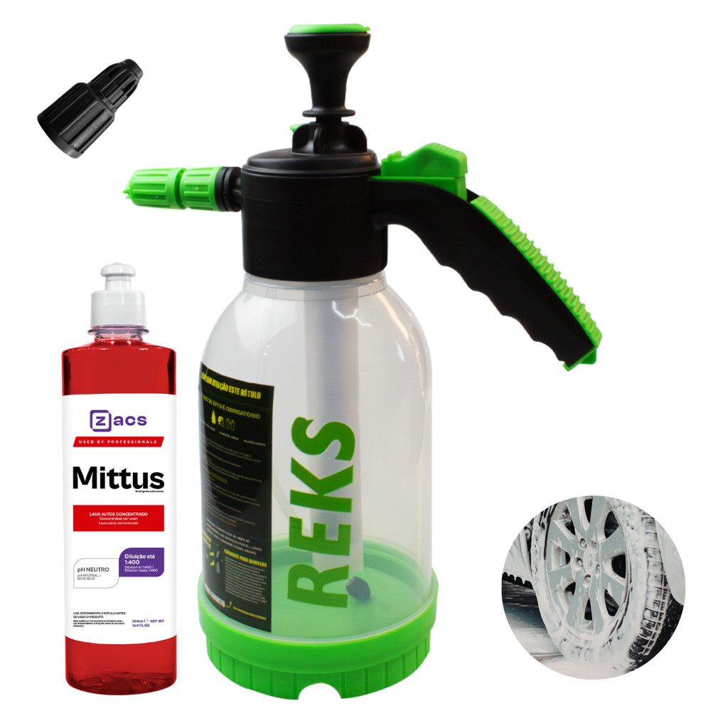 Pulverizador Espuma Power Foam 2l Reks + Shampoo Mittus Zacs Verde