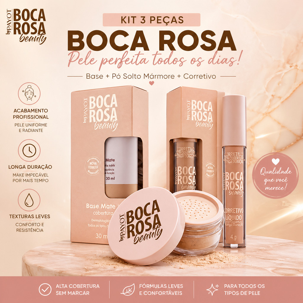 Kit Boca Rosa 3 Peças – Base + Pó Solto Mármore + Corretivo Alta ...