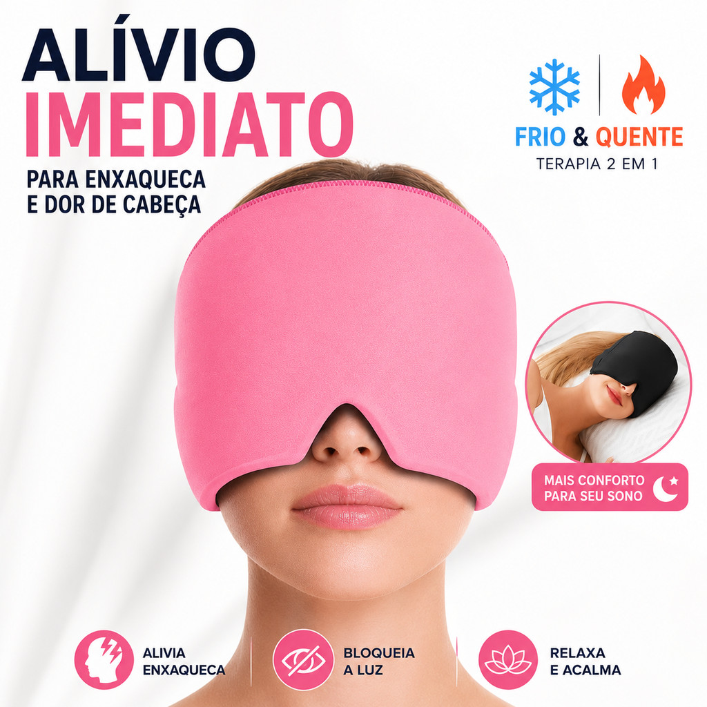 Touca Para Enxaqueca Gel Frio Quente Máscara Anti Luz Alívio Imediato Dor de Cabeça e Insônia