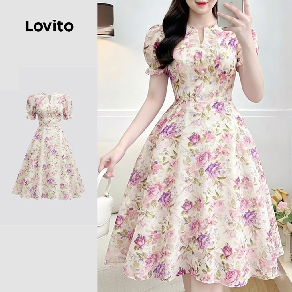 Lovito Boho Vestido de Estampa Floral de Um Ombro Só L12045 (Roxo