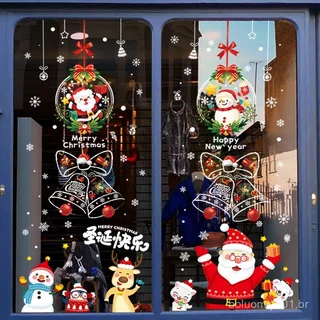 Decorações de Natal Adesivos Estáticos Papai Noel Árvore Exibição de Janela Adesivos de Porta de Vidro Arranjo de Cena E