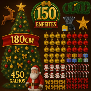 Árvore De Natal Pinheiro 2.10 Metros 600 Galhos Cheia Premium Verde De Luxo PREMIUM 1,50cm 1,80cm 2,10cm
