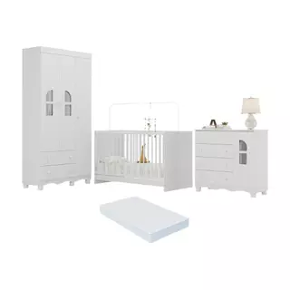 Quarto de Bebê Completo com Berço 3 em 1 com Colchão Incluso Aurora Multimóveis MP4576 em Oferta na Shopee
