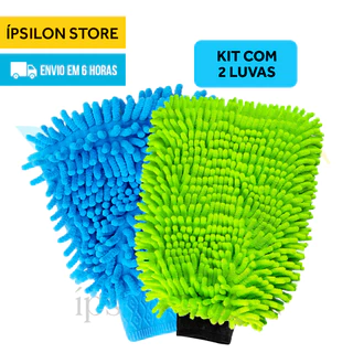 kit Com 2 Luva Microfibra Media Para Lavar Carro Limpeza Automotiva Top