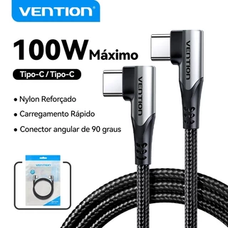 Vention Cabo USB-C 2.0 90 ° Cotovelo Duplo Nylon Trançado 5A 100W Carregamento Rápido 480Mbps Sincronização De Dados Con