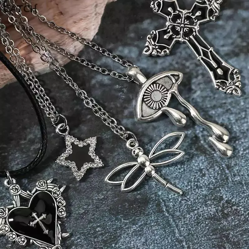Set Colar Gótico 5 Peças (Coração/Morcego)
