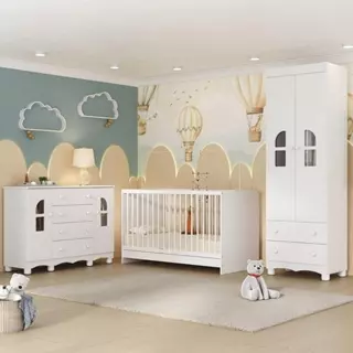 Quarto de Bebê Completo Aurora Multimóveis MP4564 com Berço 3 em 1 para Colchão 130x60cm em Oferta na Shopee