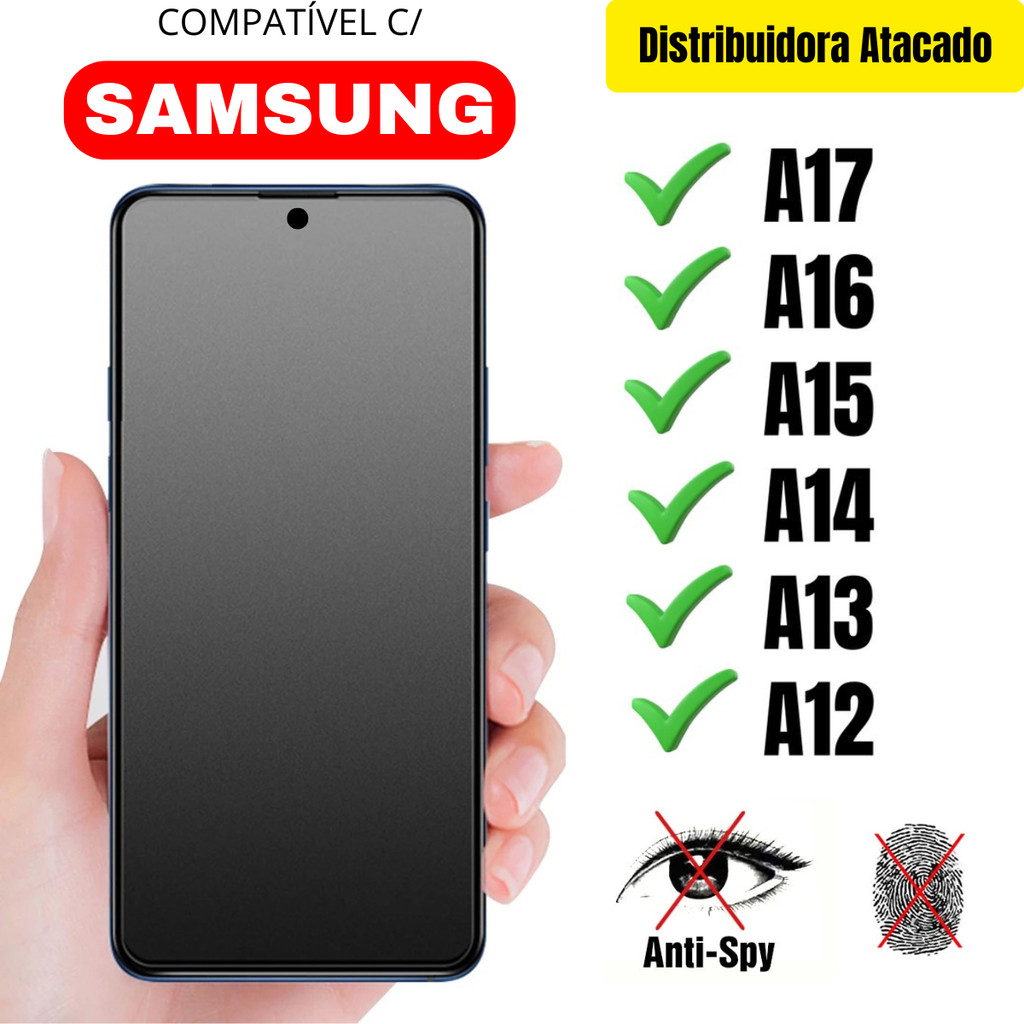 Película Cerâmica Privacidade Fosca 3D P/ Samsung A17 / A16 / A15 / A14 / A13 / A12 Matte AntiSpy
