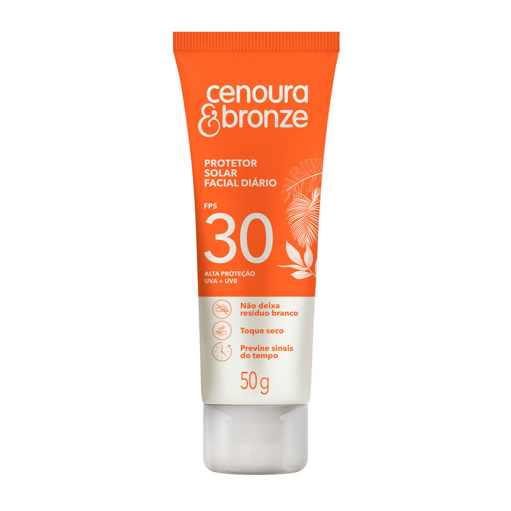 Protetor Solar Facial Diário Cenoura e Bronze FPS 30 Toque Seco 50g ...