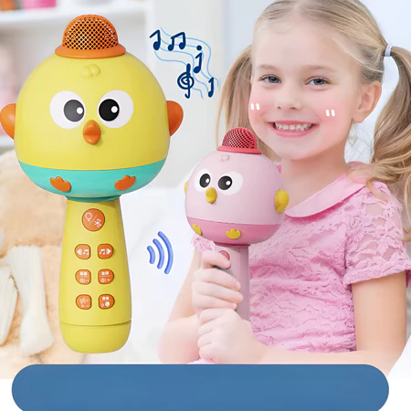 Microfone Bluetooth Infantil Conta Histórinhas Luzes Musica - Rosa